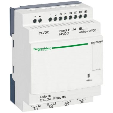 SCHNEIDER SR2E121BD Zelio Logic programozható relé, kompakt, kijelző nélkül, 4 DI + 4DI/AI, 4 DO relés, belső órával, 24 VDC