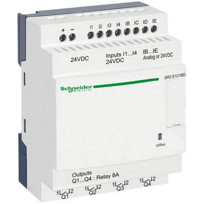   SCHNEIDER SR2E121BD Zelio Logic programozható relé, kompakt, kijelző nélkül, 4 DI + 4DI/AI, 4 DO relés, belső órával, 24 VDC