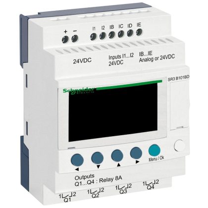   SCHNEIDER SR3B101BD 10 I/O, 4 analóg bemenet, relés, óra, 24VDC