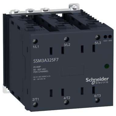 SCHNEIDER SSM3A325F7 SSM szilárdtestrelé, 3f, nullfeszültségű kapcsolás, 3NO, 48-600VAC, 25A, 120VAC