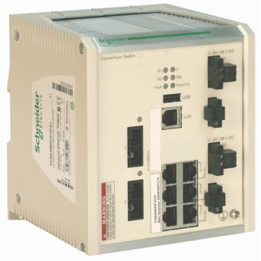 SCHNEIDER TCSESM063F2CS1C ConneXium switch, 6 x TX réz + 2 x FX-SM optika, menedzselhető, lakkozott