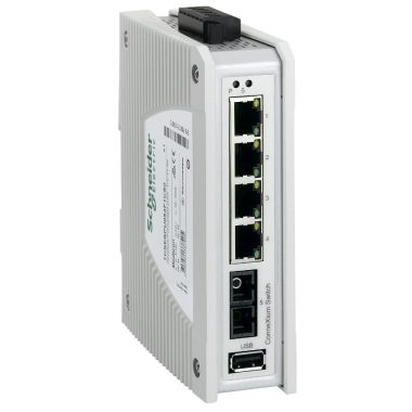 SCHNEIDER TCSESPU053F1CS0 ConneXium Premium switch, 4 x TX réz + 1 x FX-SM optika, IP40, nem menedzselhető