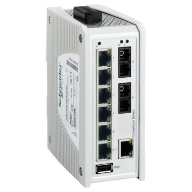 SCHNEIDER TCSESPU093F2CS0 ConneXium Premium switch, 7 x TX réz + 2 x FX-SM optika, IP40, nem menedzselhető