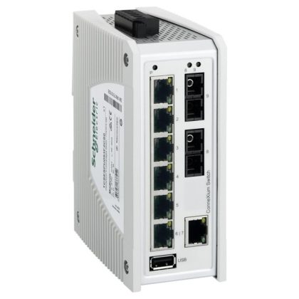   SCHNEIDER TCSESPU093F2CS0 ConneXium Premium switch, 7 x TX réz + 2 x FX-SM optika, IP40, nem menedzselhető