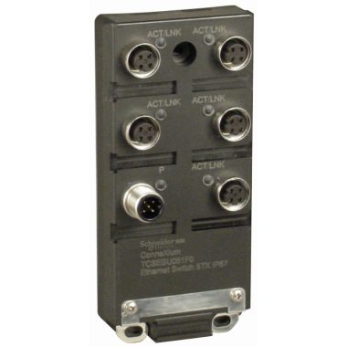 SCHNEIDER TCSESU051F0 ConneXium switch, 8 x TX réz, M12 type D csatlakozók, IP67, nem menedzselhető