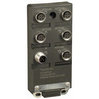   SCHNEIDER TCSESU051F0 ConneXium switch, 8 x TX réz, M12 type D csatlakozók, IP67, nem menedzselhető