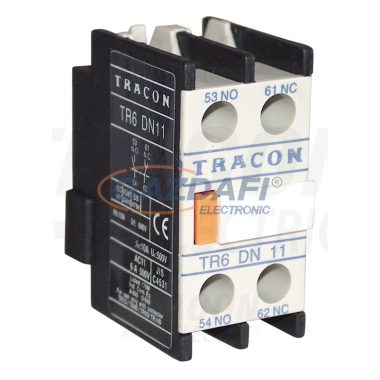 TRACON TR6DN11 Homlokoldali segédérintkező TR1D/F és TR1E kontaktorokhoz 230V, 50Hz, 2A, 1×NC+1×NO