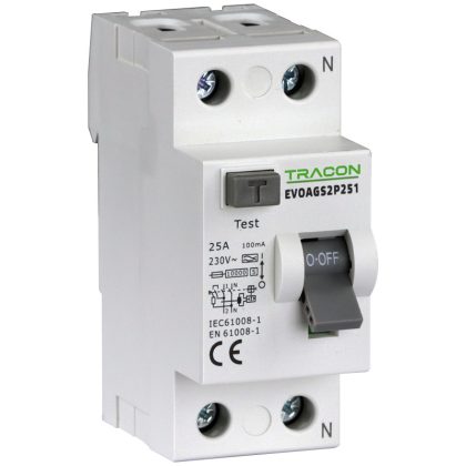   TRACON EVOAGS2P1001 Áram-védőkapcsoló, 2 pólusú 100A, 100mA, 10kA, A/S