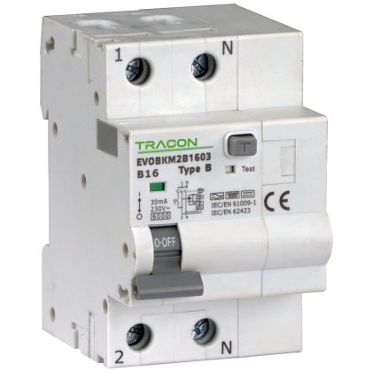   TRACON EVOBKM2B1003 Kombinált védőkapcsoló, 2P, 3modul, B karakterisztika B10A, 30 mA, 6kA, B