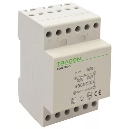   TRACON EVOBT15/1 Biztonsági (csengő) transzformátor 230V/4-8-12V AC, Psmax.:15VA, Is:1,15A