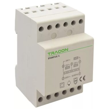 TRACON EVOBT24/1 Biztonsági (csengő) transzformátor 230V/12-24V AC, Psmax.:15VA, Is:0,62A