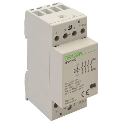   TRACON EVOHK4-25-24 Installációs kontaktor24V, 50Hz, 2 Mod, 4×NO, AC1/AC7a, 25A,