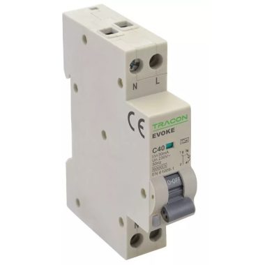 TRACON EVOKEC1603 Kombinált védőkapcsoló, elektronikus, 2P, 1 modul, C kar. C16, 30mA, 6kA, AC,