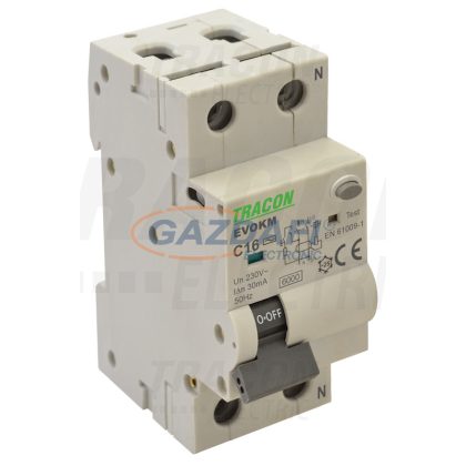   TRACON EVOKM2C6303 ,Disjunctor cu protectie diferentiala  2P, 2modul, caracteristică C 63A, 30 mA, 6kA, AC