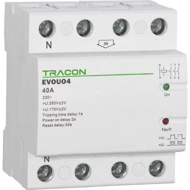 TRACON EVOUO4 Aut. visszakapcsoló fesz. növekedési/csökkenési relé AC230V,4P,40AU>:265V,U<:175V, Uon:2s, Trip:1s, Res:30s