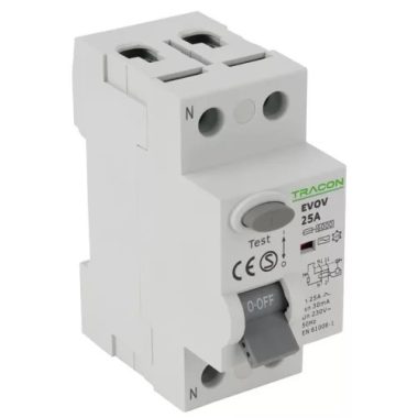 TRACON EVOV2P251 Bloc cu protectie diferentiala  2 pini 25A, 100mA, 6kA, AC