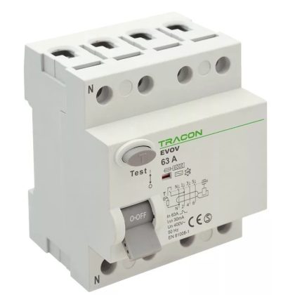   TRACON EVOV4P2503 Bloc cu protectie diferentiala , 4 pini 25A, 30mA, 6kA, AC