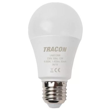 TRACON LA6012NW Spherical LED light source230 V, 50 Hz, 12 W, 4000 K, E27, 1450 lm, 250 °, A60, EEI = A +