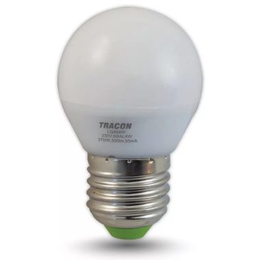 Bec Led sferic TRACON LG454W LED 230VAC, 4W, 2700K, E27, 250lm, 250°, G45, EEI=A+