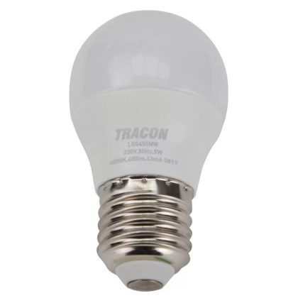   TRACON LGS455W Gömb burájú LED fényforrás SAMSUNG chippel 230V,50Hz,5W,3000K,E27,380lm,180°,G45,SAMSUNG chip,EEI=A+
