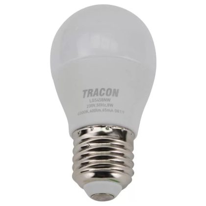   Bec Led sferic TRACON LGS458NW  LED SAMSUNG chip 230V,50Hz,8W,4000K,E27,600 lm,180°,G45,SAMSUNG chip,EEI=A+