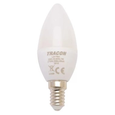 TRACON LGY7W Gyertya burájú LED fényforrás, tejüveg 230V, 50Hz, 7W, 2700K, E14, 500lm, 250°