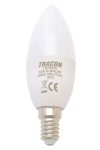 TRACON LGY8W LED light source with candle cover, milk glass 230V, 50 Hz, 8W, 2700K, E14, 570lm, 250 °