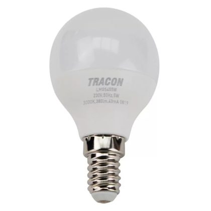  TRACON LMGS455NW Gömb burájú LED fényforrás SAMSUNG chippel 230V,50Hz,5W,4000K,E14,400 lm,180°,G45,SAMSUNG chip,EEI=A+