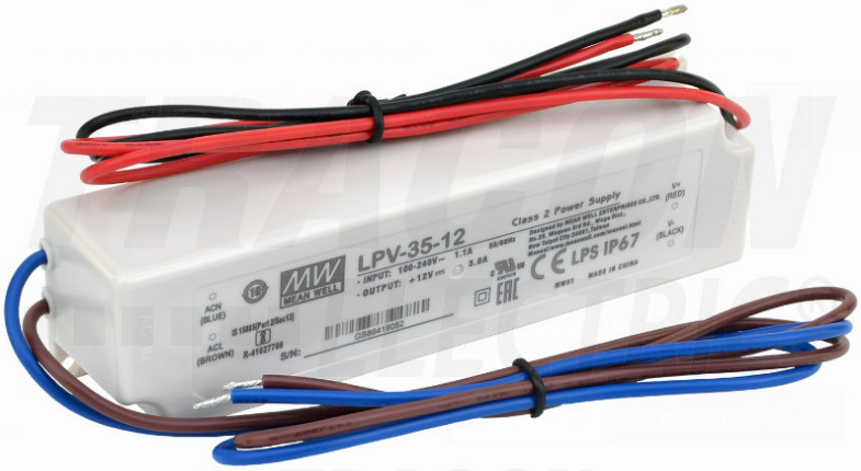 Mean Well LPV-35-12 Power Supply / LED Driver 90-264 VAC Input 35W 3A 12V  Output