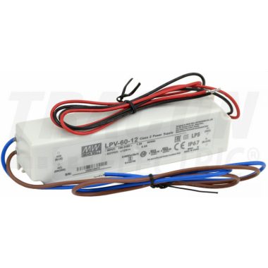 TRACON LPV-60-12 LED driver in plastic box 90-264 VAC / 12 VDC; 60 W; 0-5 A; IP67