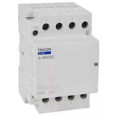 TRACON SHK4-40 Installációs kontaktor 230V AC, 50Hz, 3 Mod, 4×NO, AC1/AC7a, 40A