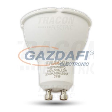 TRACON SMDGU107CWO Műanyag házas SMD LED spot fényforrás 230V, 50 Hz, GU10, 7.2W, 570 lm, 6000 K, 100°, EEI=A+