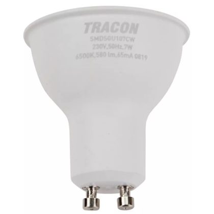   TRACON SMDSGU107CW Bec Led spot cu carcasă de plastic LED SMD spot cu cip SAMSUNG 230V, 50Hz, GU10.7W, 580lm, 6500K, 120 °, cip SAMSUNG, EEI = A +