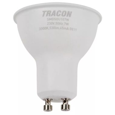 TRACON SMDSGU107W Műanyag házas SMD LED spot fényforrás SAMSUNG chippel 230V,50Hz,GU10,7W,530lm,3000K,120°,SAMSUNG chip,EEI=A+