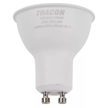 TRACON SMDSGU108NW Bec Led spot cu carcasă de plastic LED SMD LED cu cip SAMSUNG 230V, 50Hz, GU10.8W, 600lm, 4000K, 120 °, cip SAMSUNG, EEI = A +