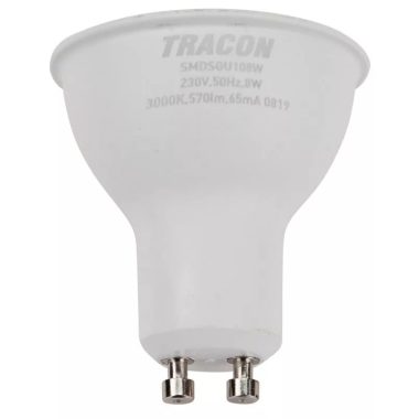 TRACON SMDSGU108W Műanyag házas SMD LED spot fényforrás SAMSUNG chippel 230V,50Hz,GU10,8W,570 lm,3000 K,120°,SAMSUNG chip,EEI=A+