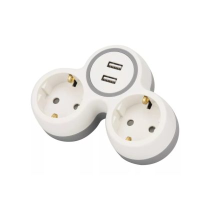   TRACON TND2-USB Többférőhelyes átalakító csatlakozó, 2X USB, szürke + fehér 2×SCHUKO, max.16A, 230VAC, 3680W, PP, USB: 5V, 2,1 A