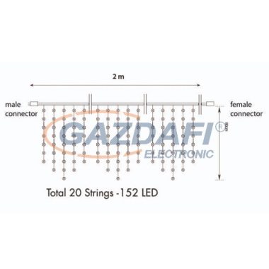 TRONIX 006-041 LED-es sorolható fényfüggöny, 2 m, 152 LED, fehér kábel, hideg fehér és kék fény, IP44