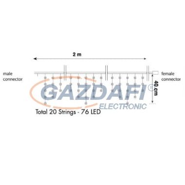 TRONIX 007-025 PS230 Jégcsap fényfüggöny, 2x0,4m, fekete vezetékkel, 3000K, WW & TW WW