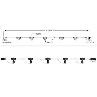 TRONIX 010-006 elosztó, 5 férőhelyes, 1 m, fekete, IP44