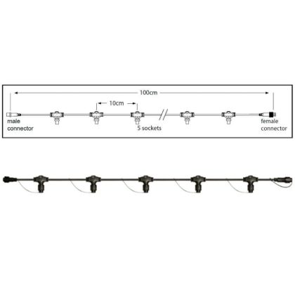 TRONIX 010-006 elosztó, 5 férőhelyes, 1 m, fekete, IP44