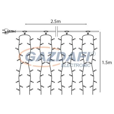 TRONIX 010-018 LED-es fényfüggöny, 2.6 m, 494 LED, fehér kábel, meleg fehér fény, IP44