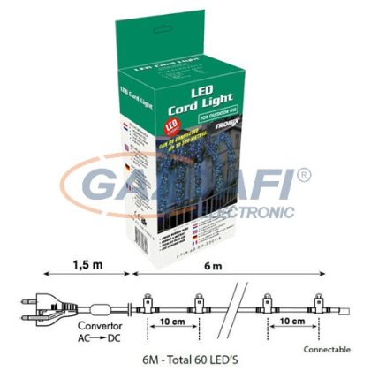   TRONIX 015-011 LED-es fényfüzér, zöld kábel, 6m, hideg fehér fény, IP44