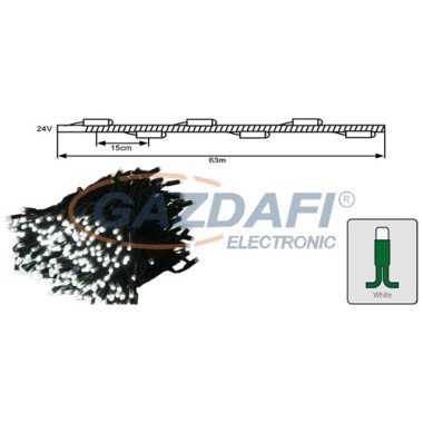 TRONIX 025-011 LED-es fényfüzér fák megvilágítására, zöld kábel, 63m, hideg fehér fény, IP44