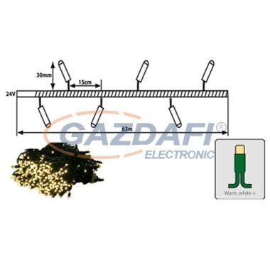 TRONIX 025-019 LED-es fényfüzér fák megvilágítására, zöld kábel, 63m, extra meleg fehér fény, IP44