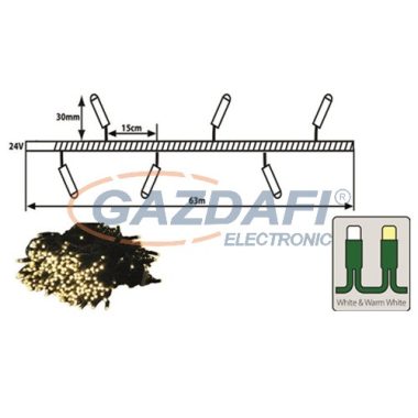 TRONIX 025-020 LED-es fényfüzér fák megvilágítására, zöld kábel, 63m, hideg és meleg fehér fény, IP44