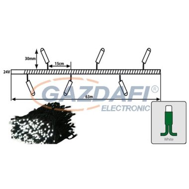 TRONIX 025-021 LED-es fényfüzér fák megvilágítására, zöld kábel, 63m, hideg fehér fény, IP44