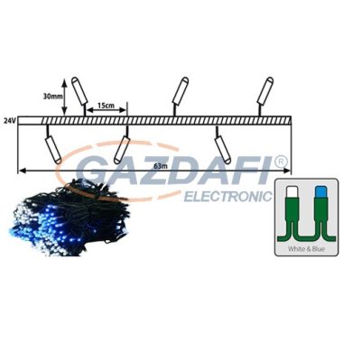 TRONIX 025-112 LED-es fényfüzér fák megvilágítására, zöld kábel, 63m, hideg fehér és kék fény, IP44