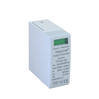 TRACON TTV2-20-M AC túlfeszültség levezető betét; 2-es típus 230 V, 50 Hz, 10/20 kA (8/20 us), 1P