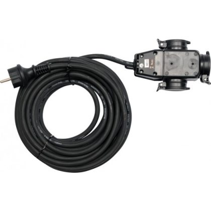   YATO YT-81162 Elektromos hosszabbító 20 m gumi szigetelésű 3-es elosztóval 16 A/1,5 mm2 H07RN-F, IP44 3G1,5 mm